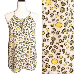 Banana Republic Lemon Print Pattern Tank Top High Neck Halter Top Size Medium